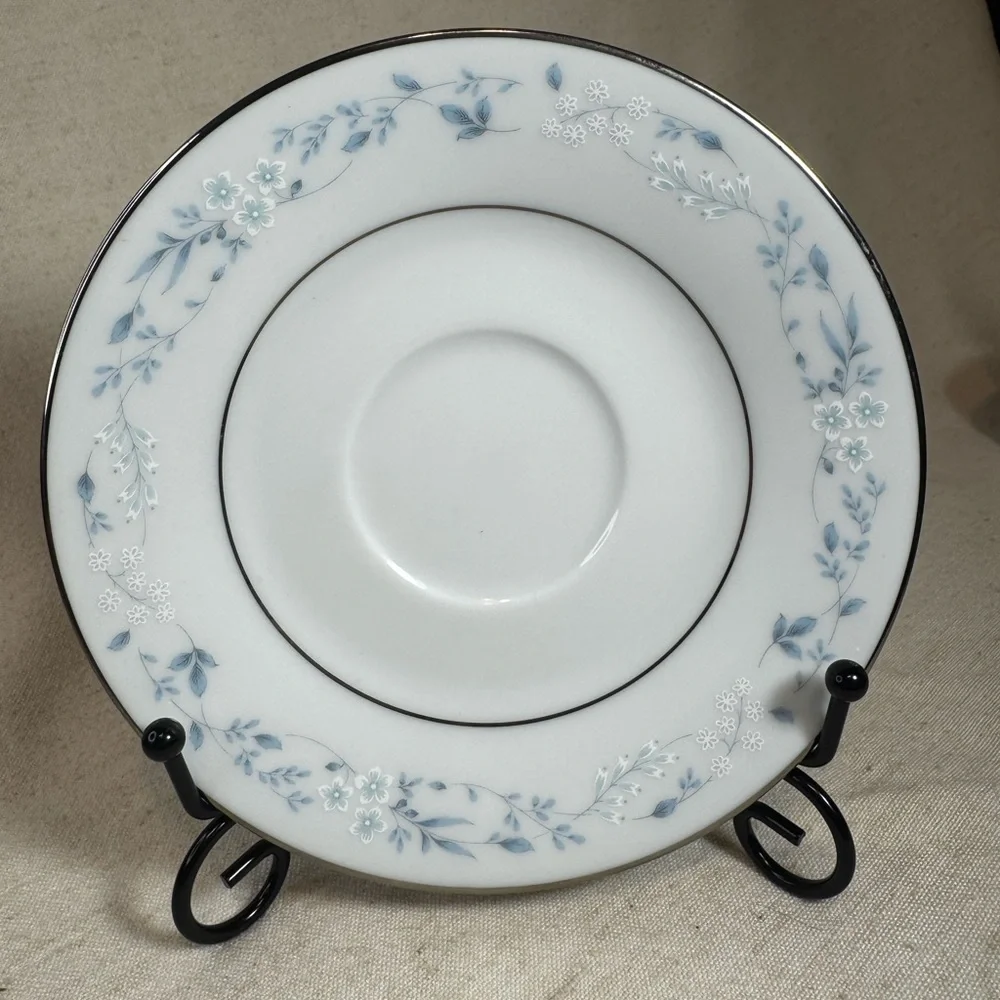 Noritake Carolyn 6.5” Blue Floral Silver Rim Bread Plate